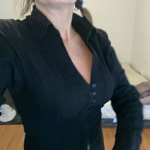 black long sleeve shirt with deep neckline